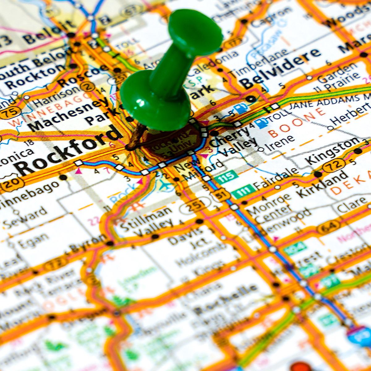 Map of the Rockford area showing the Braven Solar service area