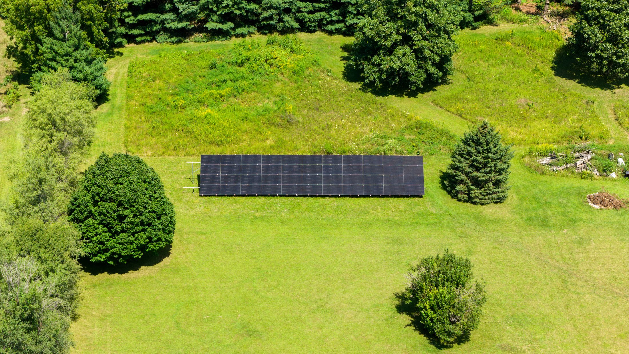 Ground-mounted solar array on a rural property